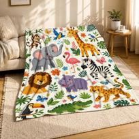 Safari gyvūnų koralinio vilnos pledas 75cm*90cm gray