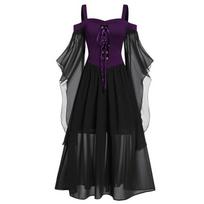 Helovino raganos suknelė Gotikinis viduramžių Cosplay kostiumas Atidengti pečiai Aukštos kokybės poliesterio audinys Purple n Black,5XL black