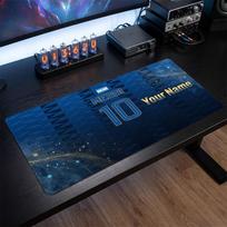 Lionel Messi Custom Large Mouse Pad, Personalized Name Text Print, Football Logo Non‑Slip Desk Mat Gaming Gift 30cmx60cm blue