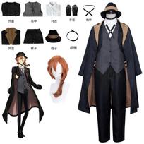 Anime Bungou Stray Dogs Nakahara Chuuya Cosplay Kostiumai Striukė Pilnas Rinkinys su Kepure Pirštinėmis Anime Drabužiai Perukas Helovino Šventė XS（old） gray