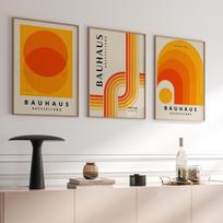 Orange Blue Bauhaus Print Set Mid-Century Modern Abstract Wall Art Home Decor Canvas Print Gift Poster Simple Decoration Poster 50X70CM No Framed
