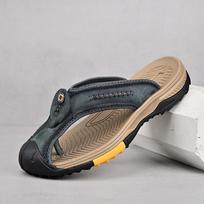 Men's Genuine Cow Leather Sandals, Anti-Slip Summer Fashion Luxury Casual Slippers 46 pilka