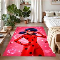 Anti‑Slip Crystal Velvet Floor Rug, Miraculous Ladybug Design Carpet for Indoor Living Bedroom Home Decoration 80cmx120cm