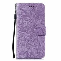 Nėrinių gėlių odinis atverčiamas piniginės dėklas, skirtas Xiaomi Poco X3 Pro X4 Redmi Note 11 Pro 10S 11S 9S 8T 7 6 8 10 Pro 7A 9A 9C Mi A2 12 9 Lite Book Style Cover Redmi 10C violetinė