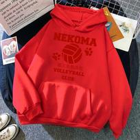 Haikyuu Volleyball Club Red Anime Print Unisex Sweatshirt Fashion Fleece Hoodie Casual Clothes Hip Hop Autumn Winter Warm Hoodies S red