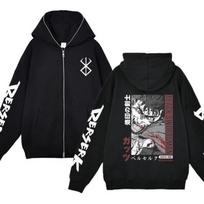 Berserk Hoodie Striukės Anime Guts Megztiniai su užtrauktuku Kasdieniai vilnos megztiniai Laisvi Hip Hop Streetwear Striukė su užtrauktuku XXL gray