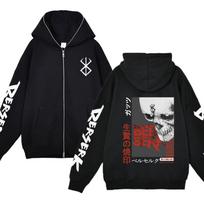 Berserk Hoodie Striukės Anime Guts Megztiniai su užtrauktuku Kasdieniai vilnos megztiniai Laisvi Hip Hop Streetwear Striukė su užtrauktuku XL black