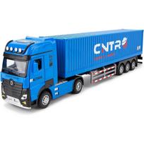 1/50 konteinerių sunkvežimio žaislinis automobilis, kolekcionuojamas transporto priemonės modelis su šviesomis ir garsais, ištraukiamas sunkvežimis žaislas vaikams 1/50-Size:38.5*6*8.5cm mėlyna