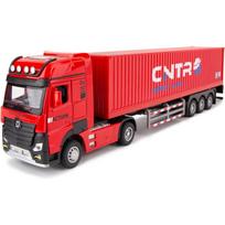 1/50 konteinerių sunkvežimio žaislinis automobilis, kolekcionuojamas transporto priemonės modelis su šviesomis ir garsais, ištraukiamas sunkvežimis žaislas vaikams 1/50-Size:38.5*6*8.5cm raudona