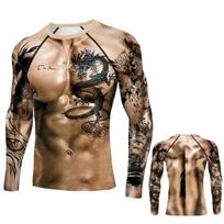 Raumenų Tatuiruotė Vyriški Kompresiniai Marškinėliai Ilgomis Rankovėmis Vilkas Drakonas Sportinė Apranga Rashguard Fitnesas Sporto Salės Viršūnės Marškinėliai Streetwear Marškinėlis 3XL beige