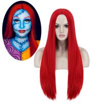 Raudona Sally Perukas Sally Kostiumas Kalėdos Prieš Kalėdas Ilgi Tiesūs Raudoni Sintetiniai Plaukų Perukai Sally Kostiumo Šaliai Red- gray