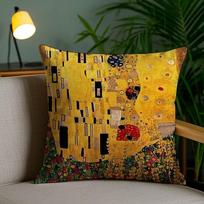 Gustav Klimt Oil Painting Pillow Case Safe Custom Photo Pillow, Anti-fade Brushed Fleece Cushion, Maternal & Infant Safe. 24x24Inch yellow