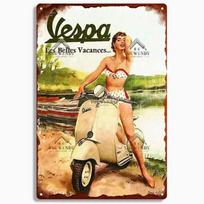 Retro skardinė plokštelė namų dekoravimui, Vintažinis Vespa metalo meno plakatas, Klubas Baras, Motociklų garažo sienų dekoracija, Plokštelė 20x30cm（7.8x11.8inch） beige