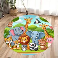 Safari Džiunglių Gyvūnų Spaudinio Apvalus Kilimas Vaikų Miegamojo Kilimas Svetainės Neslystantis Grindų Kilimėlis Sofos Stalo Kilimėliai Namų Dekoro Kilimas Diameter 80cm