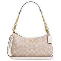 Coach Teri 24 Klasikinis monogramos logotipas Užtrauktukas Padengtas drobės Rankinė Per petį Pečių krepšys Vidutinio dydžio Moteriški krepšiai Smėlio spalvos Kreidos baltumo CV933-IMXDM Basic Set (Bag+Dust Bag) white