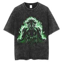 Dragon Ball Super Broly Vintažiniai skalbti Anime spaudinio laisvalaikio marškinėliai | Unisex gatvės aprangos viršus XXXL juoda