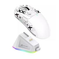 ATTACK SHARK X11 Belaidė žaidimų pelė su RGB magnetiniu įkrovimo stovu, laidinė/2,4G/BT, 22K DPI, itin lengva 59g, trijų režimų su juostele balta