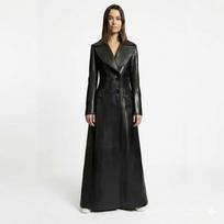 Šventinė striukė Trench Stilinga Juoda Pritaikyta Tikra Avikailio Oda Moteriška Rankų Darbo XL black