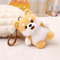 Cute Dog Animal Pendant Small Husky Corgi Schnauzer Bag Key Ring Backpack Decoration Car Decor beige
