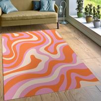 Oranžinė Rožinė Banguotas Retro Kilimas 70-ųjų Kilimas Banguotas Trippy Kilimas Psichodelinis Rožinis Groovy Kilimas Kilimai Svetainei Miegamajam Estetiškas Kilimas 120x160cm 47x63 inch