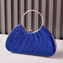 Blue Handbag Crossbody Luxury Woman Evening Bag Pleated Velvet Party Purses Clutch Ladies Vintage Round Fashion Designer Wallet blue