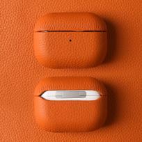 Dėklas Airpods Pro, natūralios odos dėklas Airpods 4/3 /2/ Pro 3 2 1, apsauginis dėklas, AirPods dėklas, karvės odos įkrovimo dėklas For Airpod Pro3 oranžinė