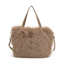 Women Winter Faux Fur Bucket Bag Plush Luxury Soft Crossbody Shoulder Handbag