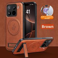 Prabangus muzikinės natos rašto odinis magnetinis belaidžio įkrovimo dėklas, skirtas Xiaomi 15T Pro 14T, patvarus paslėptas stovas, apsaugantis nuo kritimo For Xiaomi 15  ruda