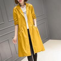Spring and Autumn Hooded Mid-length Over-the-knee Thin Women's Windbreaker Jacket Loose Plus Size Coat XXXXL