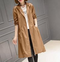 Spring and Autumn Hooded Mid-length Over-the-knee Thin Women's Windbreaker Jacket Loose Plus Size Coat XXL