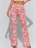 Women's Mid Rise Flare Pants Floral Print Relaxed Fit Long Trousers Sexy Summer Casual Bell Bottom Pants 3XL pink