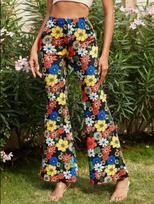 Women's Mid Rise Flare Pants Floral Print Relaxed Fit Long Trousers Sexy Summer Casual Bell Bottom Pants XL