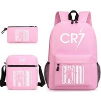 Didelės talpos kuprinė su peties dirželiu; studentiškas trijų dalių pieštukinės rinkinys Cristiano ronaldo backpack rožinė