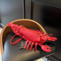 Lobster Shape PU Leather Crossbody Bag for Women Rivet Detailing Zipper Shoulder Bag Novelty Purse red