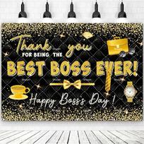 Happy Boss's Day Backdrop Thank you Best Boss Ever Company Party Decorations Supplies Black Gold Pink Balloon Photo Shoot Props 70.9x43.3inch/180*110cm yellow