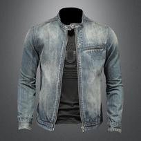 Naujos mados prigludusio kirpimo vyriška džinsinė striukė su užtrauktuku, aukšta apykakle, Harley motociklininko stiliaus, vyriškas paltas 3XL gray