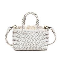 Mini Woven Leather Handbag Women Crossbody Shoulder Bag Daily Use Beach Vacation Tote In Neutral Pastel Colors 14 22 7 cm smėlis