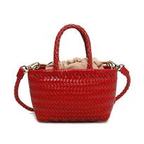 Mini Woven Leather Handbag Women Crossbody Shoulder Bag Daily Use Beach Vacation Tote In Neutral Pastel Colors 14 22 7 cm red