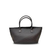 Genuine Leather Woven Tote Bag Women Large Capacity Crossbody Shoulder Soft Cowhide Square Design Multiple Colors Opening 46cm, Base 30x16x22cm black