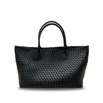 Genuine Leather Woven Tote Bag Women Large Capacity Crossbody Shoulder Soft Cowhide Square Design Multiple Colors Opening 54cm, Base 36x17x26cm black
