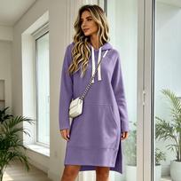 Women's Casual Color Hooded Mid-Length Pullover Sweatshirt for Everyday Wear XL gray