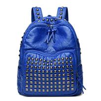 2025 New Super Cool Rivets Soft PU Fashion Backpacks Solid Zipper Large Capacity High Quality Designer Style Backpacks for Women mėlyna