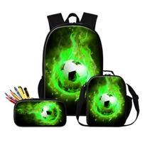 3pcs/set Cartoon Football pattern backpack set large capacity commuter backpack Soccer Graphic cute school bag for student