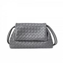 2026 Large Capacity Woven Crossbody Bag Women Stylish Envelope Shoulder Soft PU Leather Office Daily Use 32x8x20 cm gray
