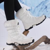 Plus Size Women Winter Fleece Thickened Warm Mid Calf Outdoor Snow Boots 43 gray