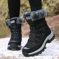Plus Size Women Winter Fleece Thickened Warm Mid Calf Outdoor Snow Boots 39 gray
