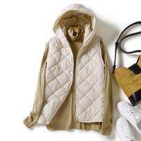 Rudens žiemos lengvas šiltas gobtuvas liemenė moteriška laisva rankovių neturinti striukė gatvės stiliaus šilta parka striukė XS beige