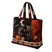 Halloween Digital Print Quilted Bag, Large Capacity Handbag for and Casual Use One Size black