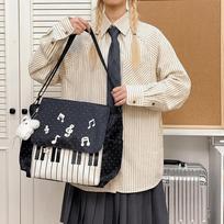 Waterproof Piano Keyboard Print Messenger Bag Polka Dot Print Nylon Crossbody Bag  Hiking white