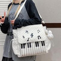Waterproof Piano Keyboard Print Messenger Bag Polka Dot Print Nylon Crossbody Bag  Hiking white